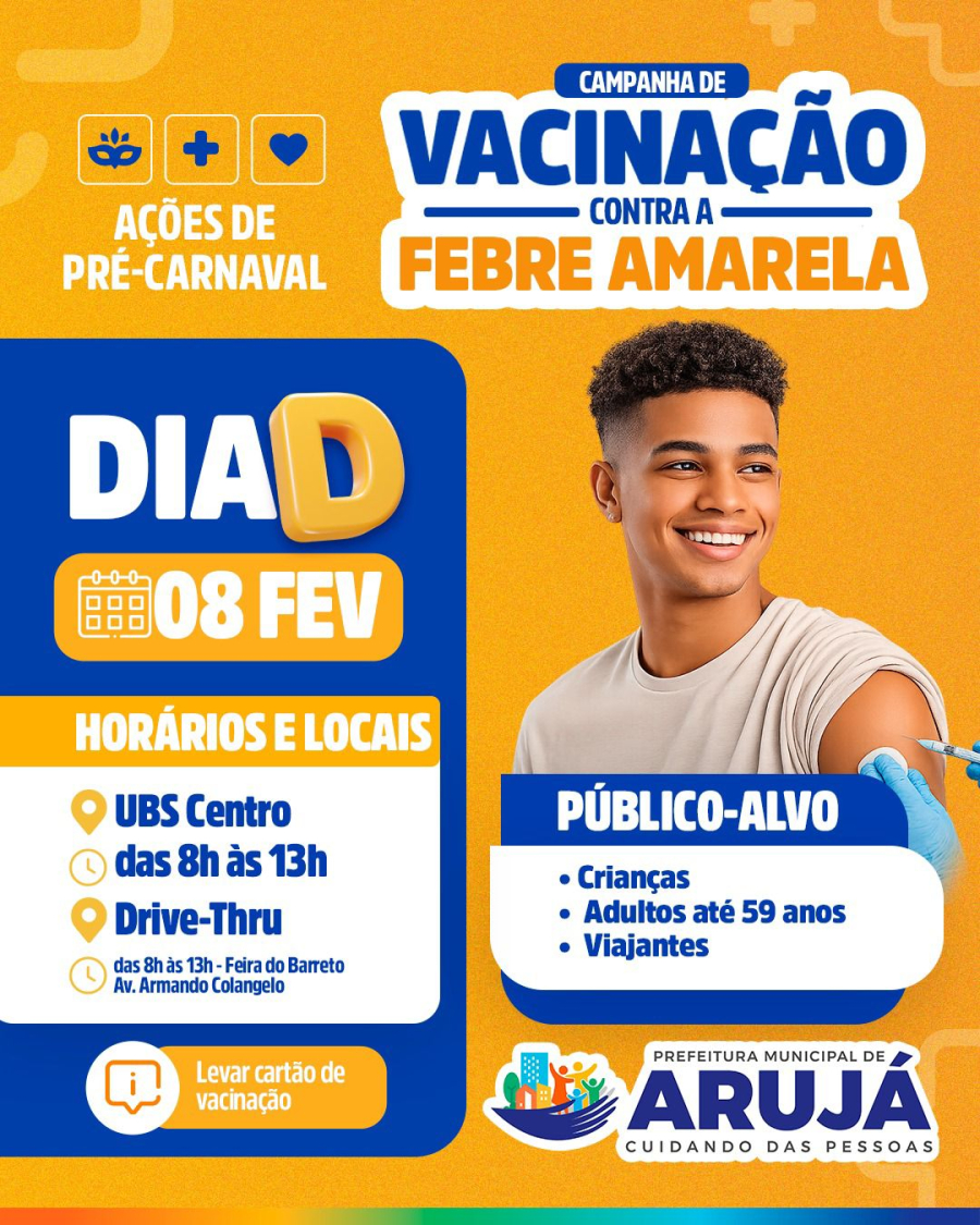 Saúde a anuncia vacinação contra febre amarela neste domingo (8)