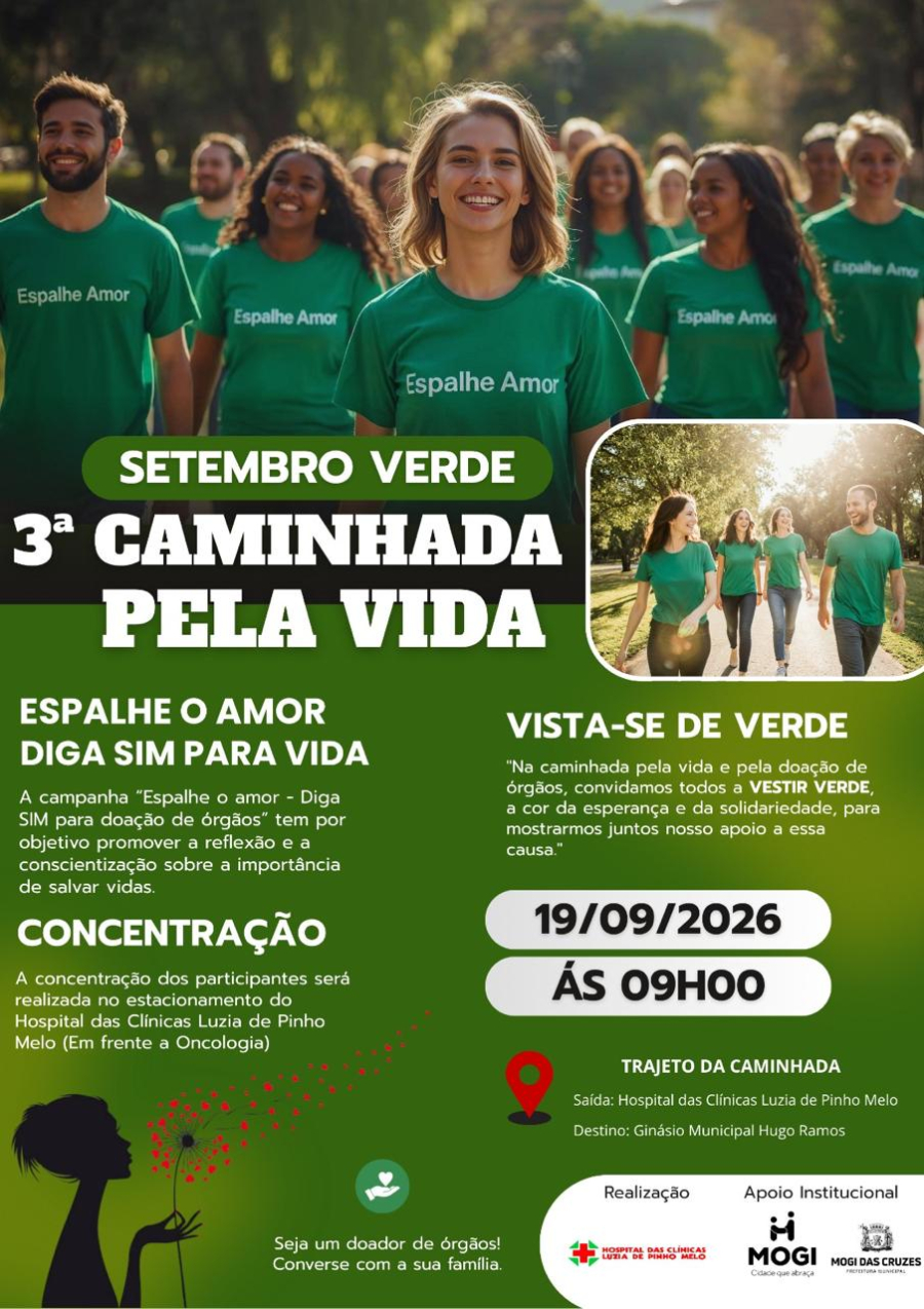 3a. Caminhada pela Vida acontece neste sábado em Mogi e reforça a importância da doação de órgãos